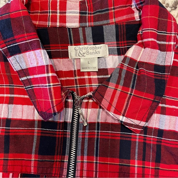 Vintage 90’s Christopher & Banks Red Plaid Zip Up Front Shirt Vest Size Large - Picture 8 of 11
